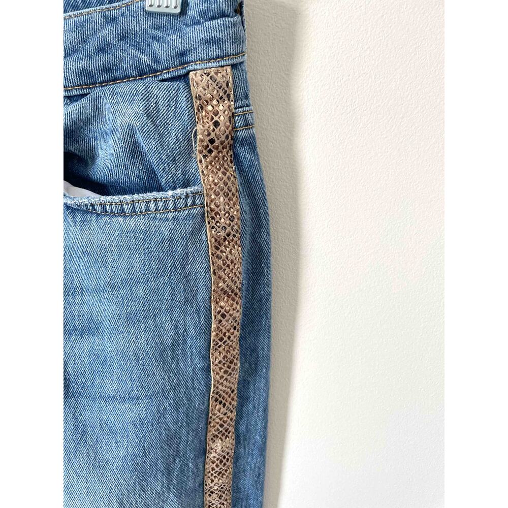 Bershka High Rise Straight Snake Stripe Denim Jeans Blue Beige Size 00 - Picture 3 of 7
